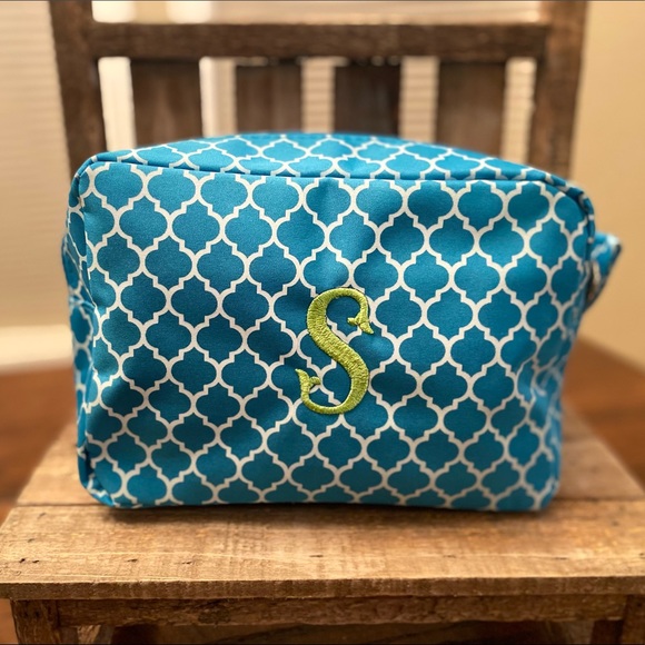 Monogram "S" Cosmetic Bags Set of 2, Blue & Green "S" Cosmetic Bags, Makeup Bags - Picture 4 of 16